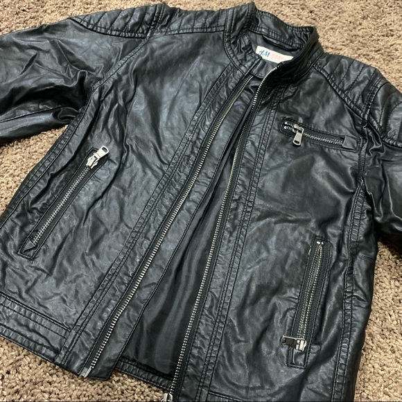 H&M kids 6/7y black vegan leather motorcycle jacket - Picture 4 of 9
